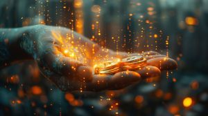 Offene Hand mit goldenem Lichtsymbol für Reichtum und Fülle – steht für die Psychologie des Geldes und ein positives Geldmindset.